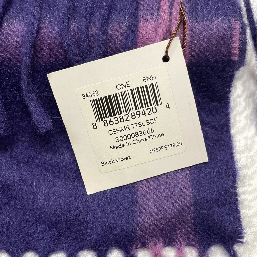Coach 100% Cashmere Scarf Purple Pink Yellow Plaid MSRP $178 - Picture 4 of 5